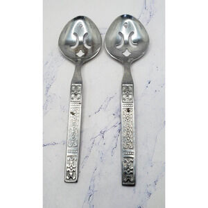 2 Rogers Insilco Fashion Stainless Steel Serving Slotted Spoons